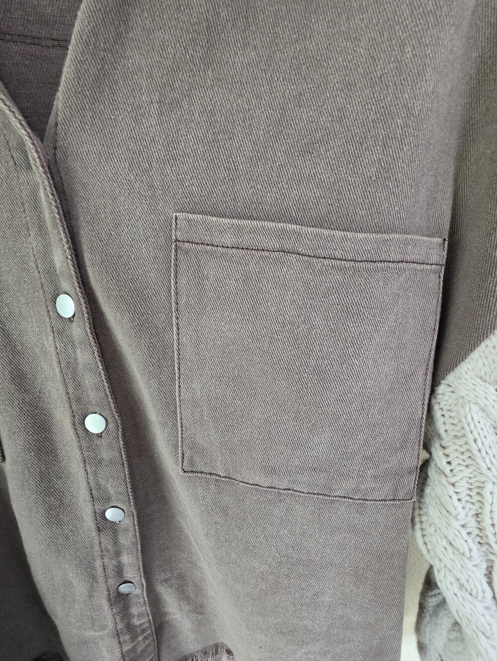 POL Cable Knit Sleeve Shacket Chocolate & Cream Small - Picture 9 of 16